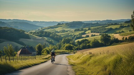 Bicycle ride at sunset in rural France.