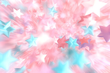 Festive background with flying shiny multicolored stars. Pink and blue stars on a purple background...