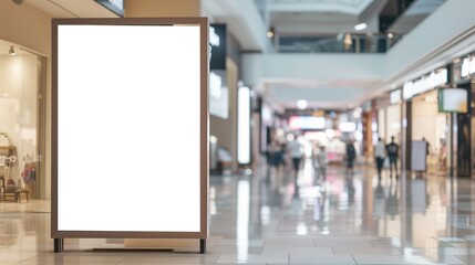 Blank white banner in a shopping mall