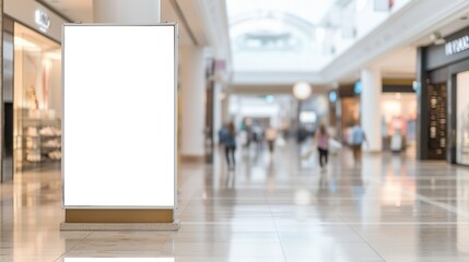 Blank white banner in a shopping mall - obrazy, fototapety, plakaty