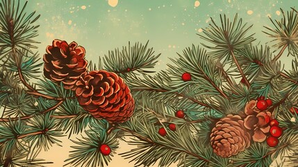 seamless background with coniferous branches pattern, coniferous, fir, 
