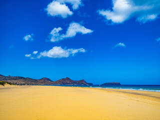 Sand beach and blue sky on Porto Santo island

