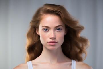 Fototapeta premium Woman with natural makeup and glowing skin studio portrait
