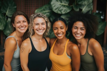 Fototapeta premium Portrait of smiling group of female yoga instructors
