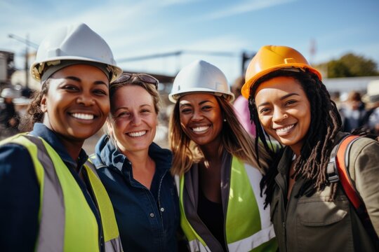 Group Of Diverse Female Construction Workers Smiling On Site