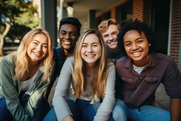 Portrait of a smiling and diverse group of students