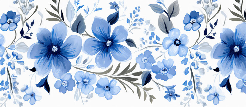 Pretty blue floral watercolor seamless pattern on white background simple wedding design. 
Blue and White Watercolor Wedding Decor