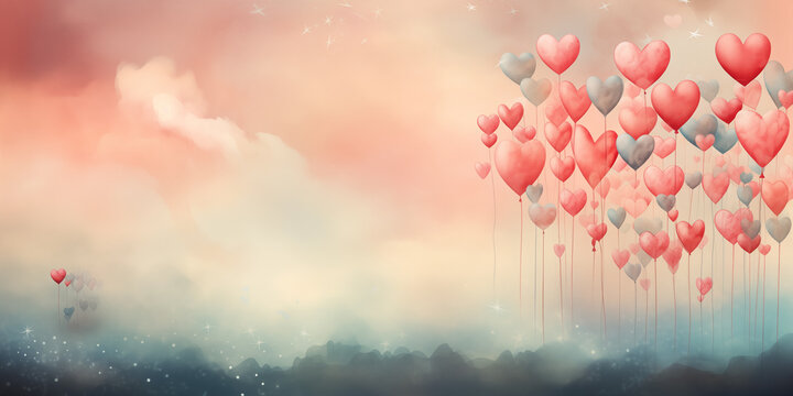 Pretty painting Valentine's day background with pink balloons