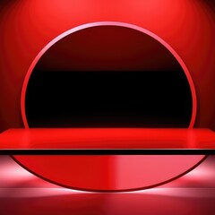 Round podium on red background. 3d render. Showcase.