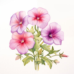 calibrachoa flower isolated on white background. beautiful watercolour style illustration
