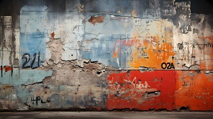 A concrete wall with graffiti art, showcasing the raw and urban texture of the surface