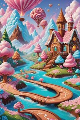 Fototapeta premium A sweet fantasy world unfurls in an enchanting illustration