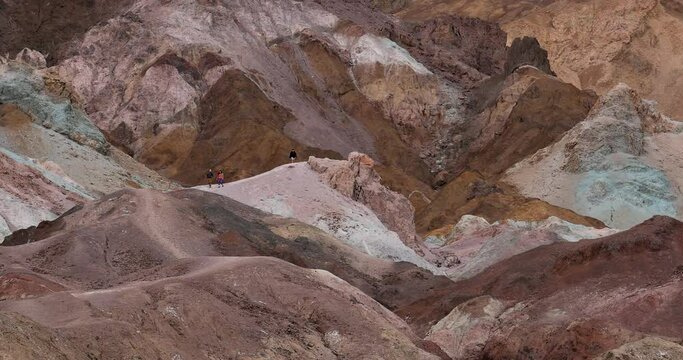Death Valley Artists Palette colorful mountain pan. Largest national park in contiguous USA. 282 feet below sea level. Mojave Desert bordering Great Basin Desert. Ecological geology. 