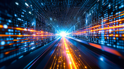 Abstract representation of digital data and technology networks, highlighting the flow of information and futuristic communication systems