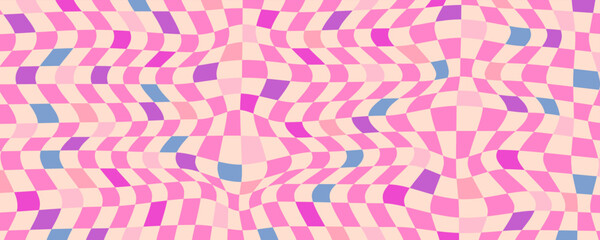 Psychedelic illusion checkerboard background. Retro chessboard geometric design template	
