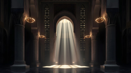 entrance to the mosque with rays of light