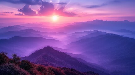 Pastel dawn embracing the mountains, Serene ambiance, Soft gradations of purples and pinks, Ethereal quality, Smooth textures - obrazy, fototapety, plakaty