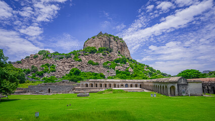 King Fort or Rajagiri Fort of Gingee or Senji in Tamil Nadu, India. It lies in Villupuram District, built by the kings of konar dynasty & maintained by Chola dynasty. Archeological survey of india. - obrazy, fototapety, plakaty