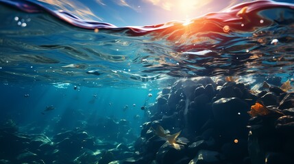 Fototapeta na wymiar A mesmerizing shot of the cobalt blue ocean, with sunlight piercing through the water's surface