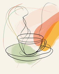 a  hot cup tea, coffee, one-line drawing, sketch