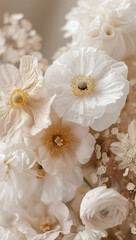 Closeup white poppies and gypsophila flowers