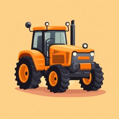 Fototapeta premium Flat image of a walk-behind tractor on an orange background. Simple vector image of a walk-behind tractor. Digital illustration