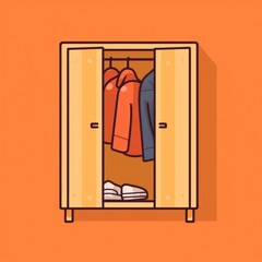 Flat image of a wardrobe on orange background. Simple vector icon of a wardrobe. Digital illustration