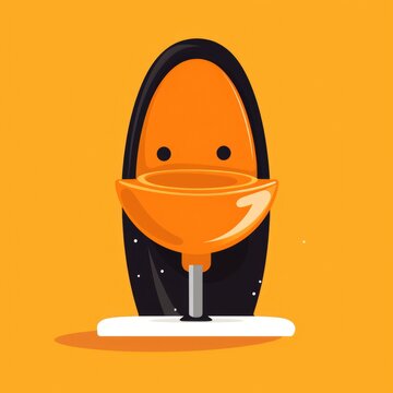 Flat image of a urinal in a bathroom on an orange background. Simple vector image of a urinal. Digital illustration