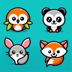 Obraz premium Set of cute animalsit poses cartoon on white background.Animals character design.Image for card,poster,sticker,baby clothing.Jurassic.Kawaii.Vector.Illustration.