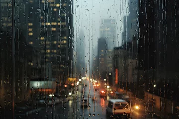 Foto op Canvas Double exposure of New York city at night with raindrops on glass © Kitta