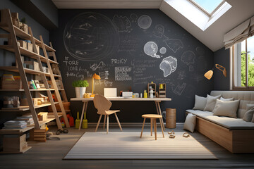 kids room with a minimalist design featuring modular furniture