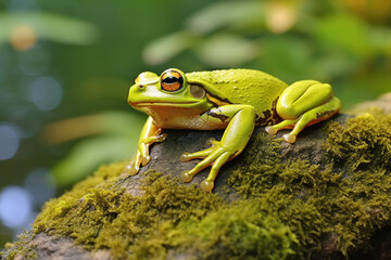 Obraz premium European tree frog (Hyla arborea) sitting on a rock