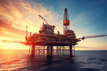 Oil and gas industry. Oil and gas platform and operation process by manual and auto function - obrazy, fototapety, plakaty