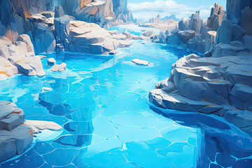 Mountain and pool illustration