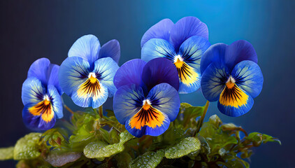 Bratki niebieskie wiosenne kwiaty - obrazy, fototapety, plakaty