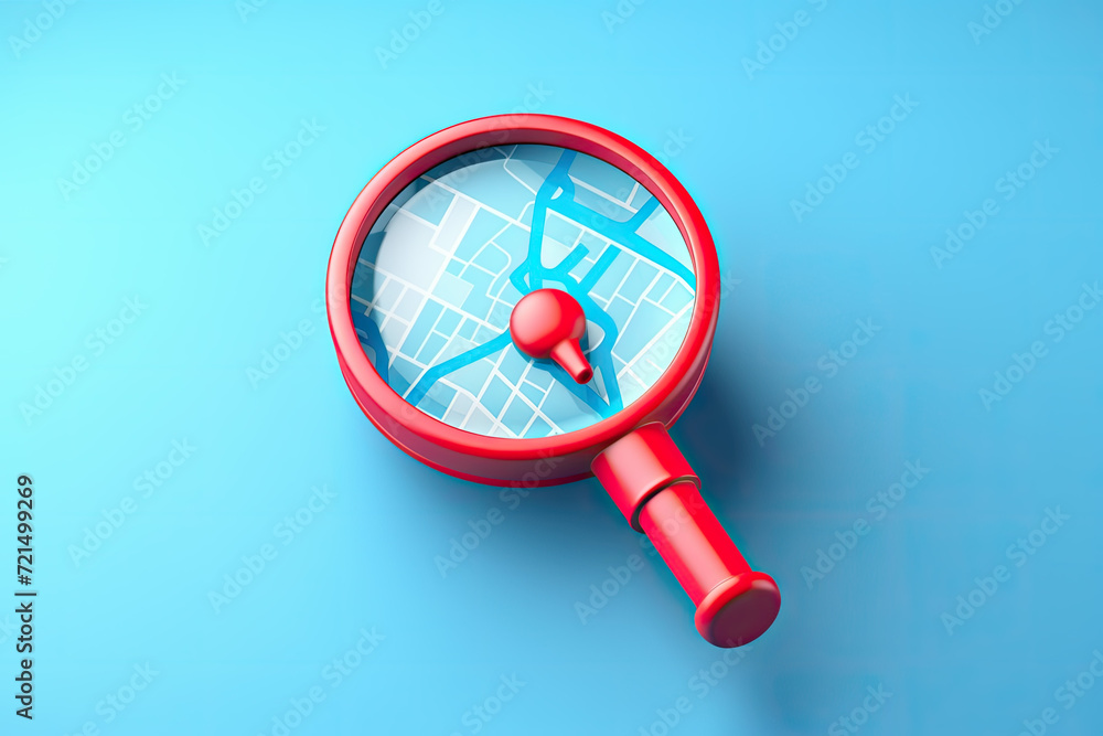 Poster 3d illustration of map with red pointers over blue background with map