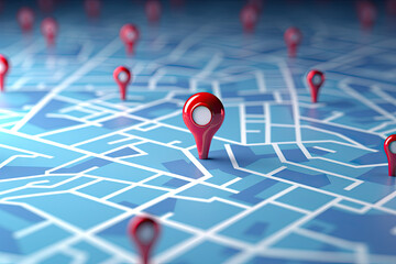 3d illustration of map with red pointers over blue background with map - obrazy, fototapety, plakaty