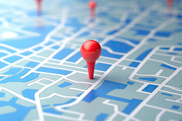 3d illustration of map with red pointers over blue background with map