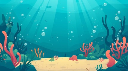 flat design cartoon illustration of an underwater sea scene, perfect for web backgrounds
