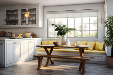 Fototapeta na wymiar kitchen with a cozy breakfast nook and banquette seating