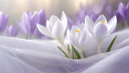 Krokusy abstrakcyjne wiosenne kwiaty, pastelowe tło kwiatowe