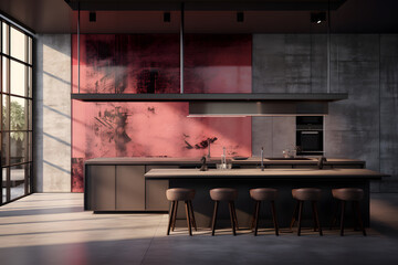 kitchen with a statement art piece as a focal point