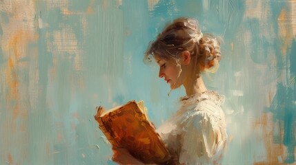 An Impressionist Painting of a Woman Lost in the Lightness of Reading. Whispered Words
