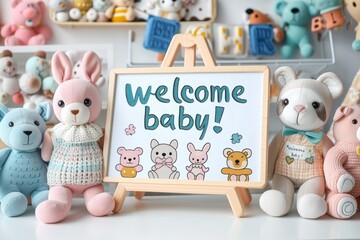 welcome card for the newborn, design for baby shower or greeting card. Generative AI