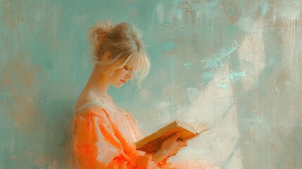 Impressionist Painting Depicting a Woman Immersed in the World of Books
