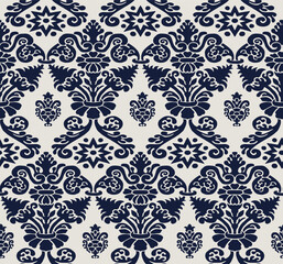 Blu Victorian Damask Luxury Decorative Fabric Seamless Pattern Vector, Vintage Design for Wallpapers, Textile, Upholstery, Curtains, Slipcover, Packaging, Bedding