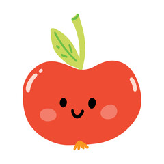 Cute hand drawn apple smiling. Kawaii funny fruit character for kids
