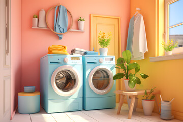 laundry area with a bright and cheerful color palette - obrazy, fototapety, plakaty