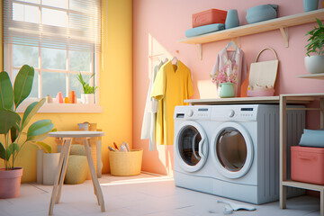 laundry area with a bright and cheerful color palette - obrazy, fototapety, plakaty