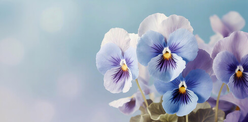 Piękne kwiaty bratki, wiosenne tło kwiatowe, puste miejsce